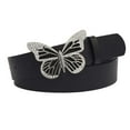 thumbnail image 1 of Cinturón con hebilla de mariposa de diamantes de imitación, cinturón con hebilla de pasador versátil, cinturón de PU, Negro, 1 of 9