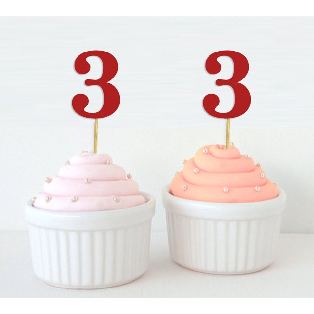 Darling Souvenir/ Décorations de Cupcakes Numéro 3/ Fête d'Anniversaire/anniversaire - Lot de 20