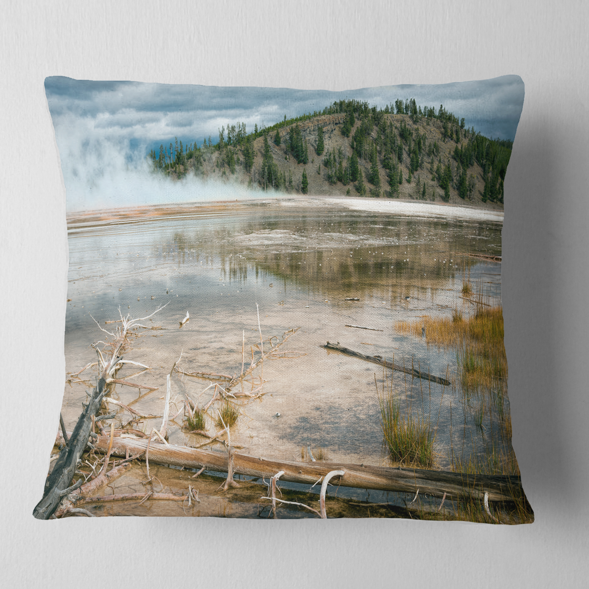Designart Grand Prismatic Spring - Landscape Photography Throw Pillow - 16x16