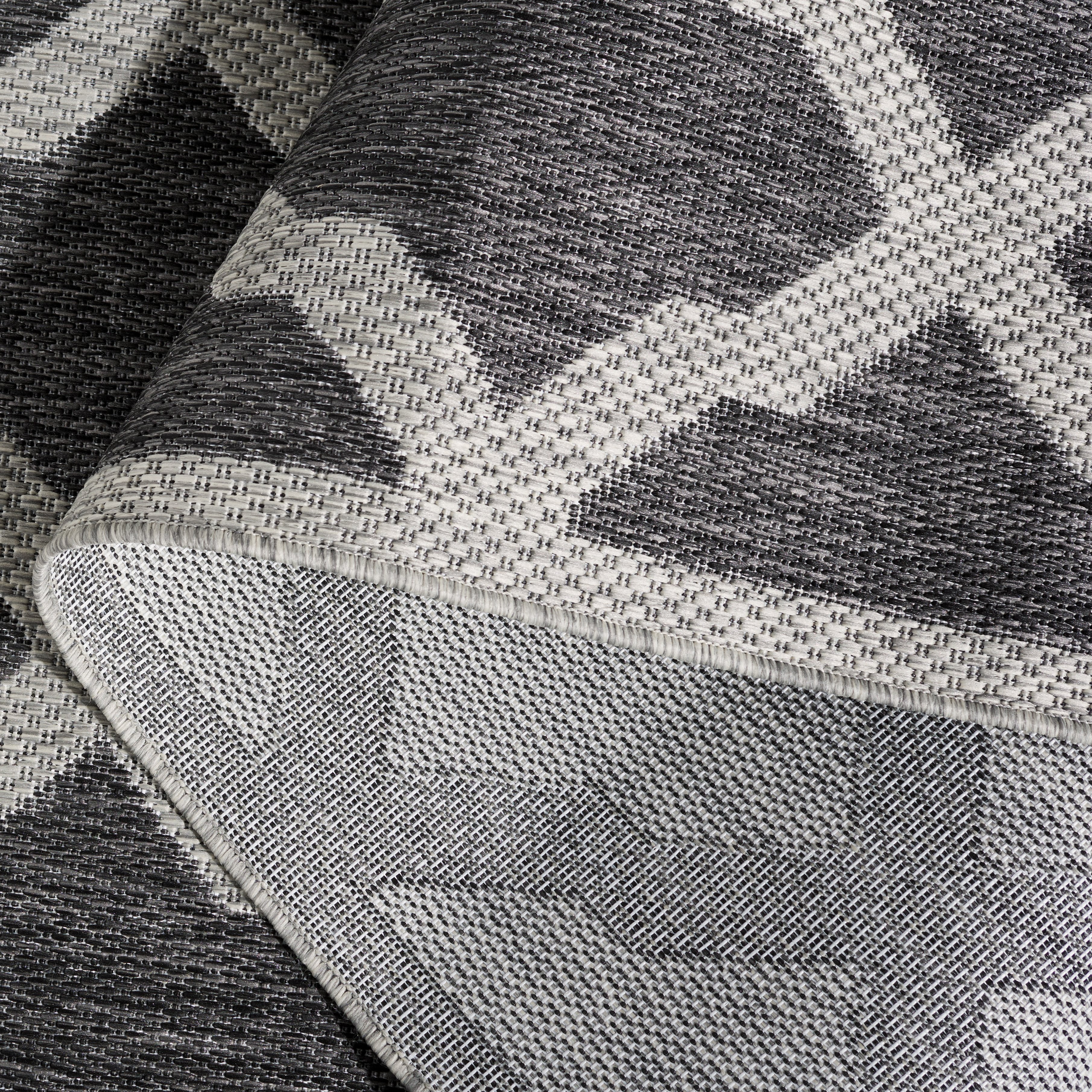SAFAVIEH Beach House Jeptha Geometric Indoor/Outdoor Runner Rug, Charcoal/Gray, 2'2" x 10'