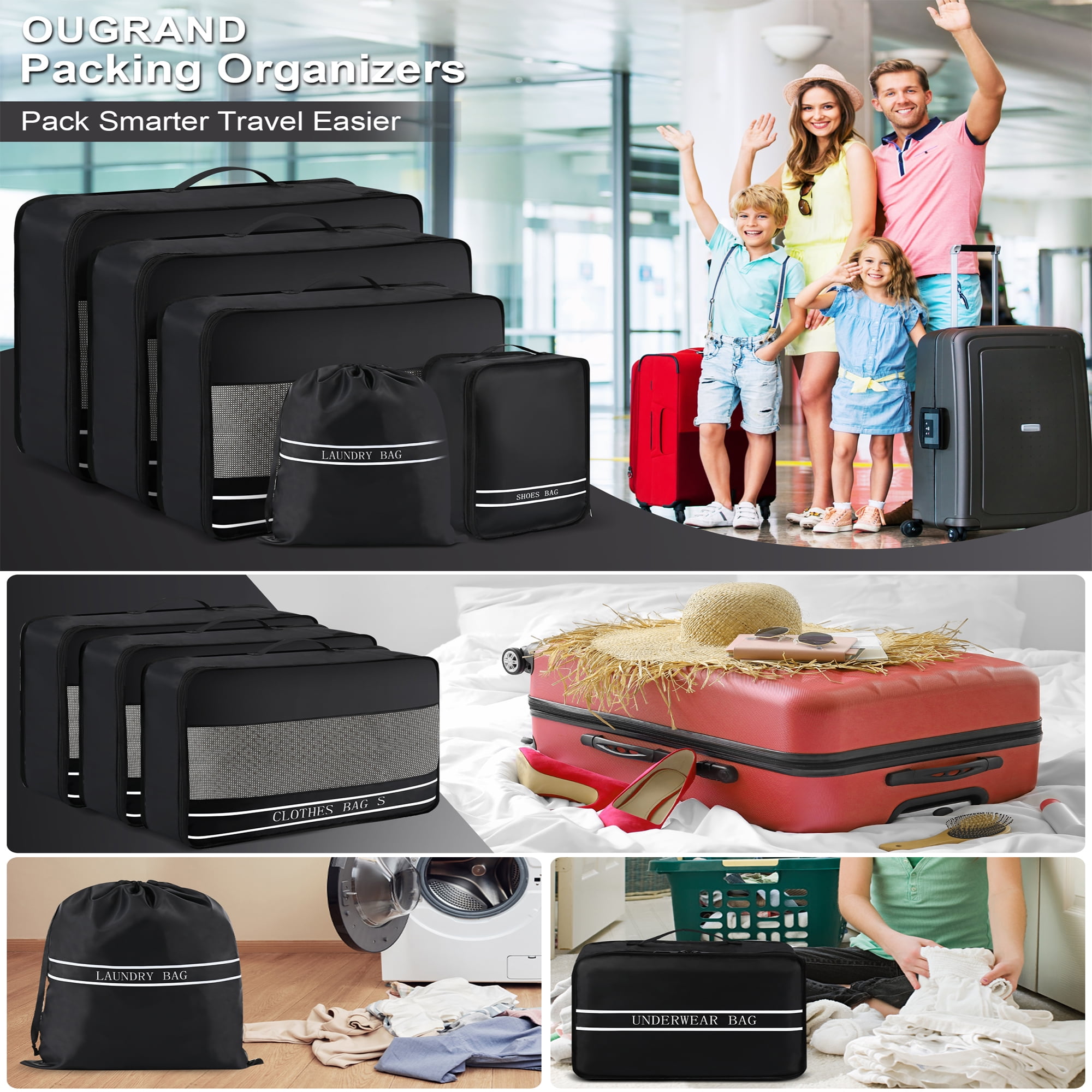 LEPECQ 9Pcs Packing Cubes,Nylon Luggage Packing Organizers for Travel Accessories Space Saving Travel Bags for Carry On, Lightweight Laundry and Shoe Bag