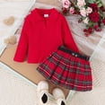 thumbnail image 4 of Huowey Little Girls Outfits Fall Clothes Long Sleeve Knit Sweatshirt And Plaid Skirt 2 PC Set Lapel Winter Outdoor Casual Everyday Wear Lovely Outfit,Red,12-18 Months, 4 of 8