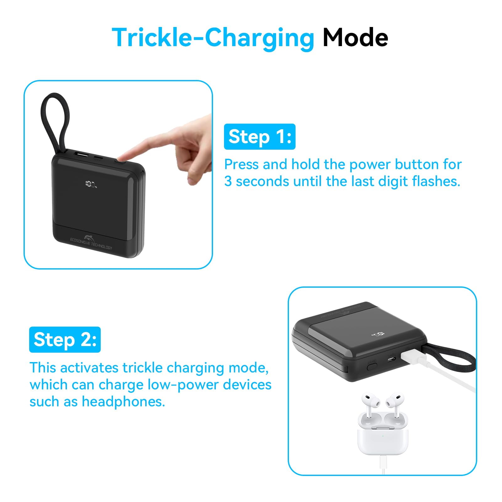 Ecosonique 20000mAh Power Bank 33W Max Fast Charging Portable Charger with Built in Cables USB C Phone Battery Pack for iPhone Cellphone Tablets