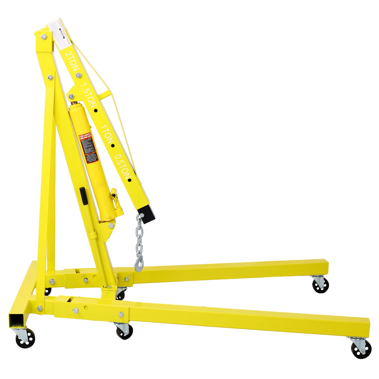 , 2 Ton Folding Engine Hoist Cherry Picker Shop Crane Hoist Lift, Heavy Duty Steel with 6 Iron Caster Wheels (yellow), Yellow ,Steel ,