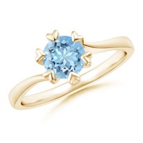 ANGARA Natural Heart Prong-Set Round Aquamarine Solitaire Engagement Ring in 14K Yellow Gold for Women (Size-6mm) | March Birthstone, Anniversary, Jewelry Gift for Women | Natural Aquamarine Ring