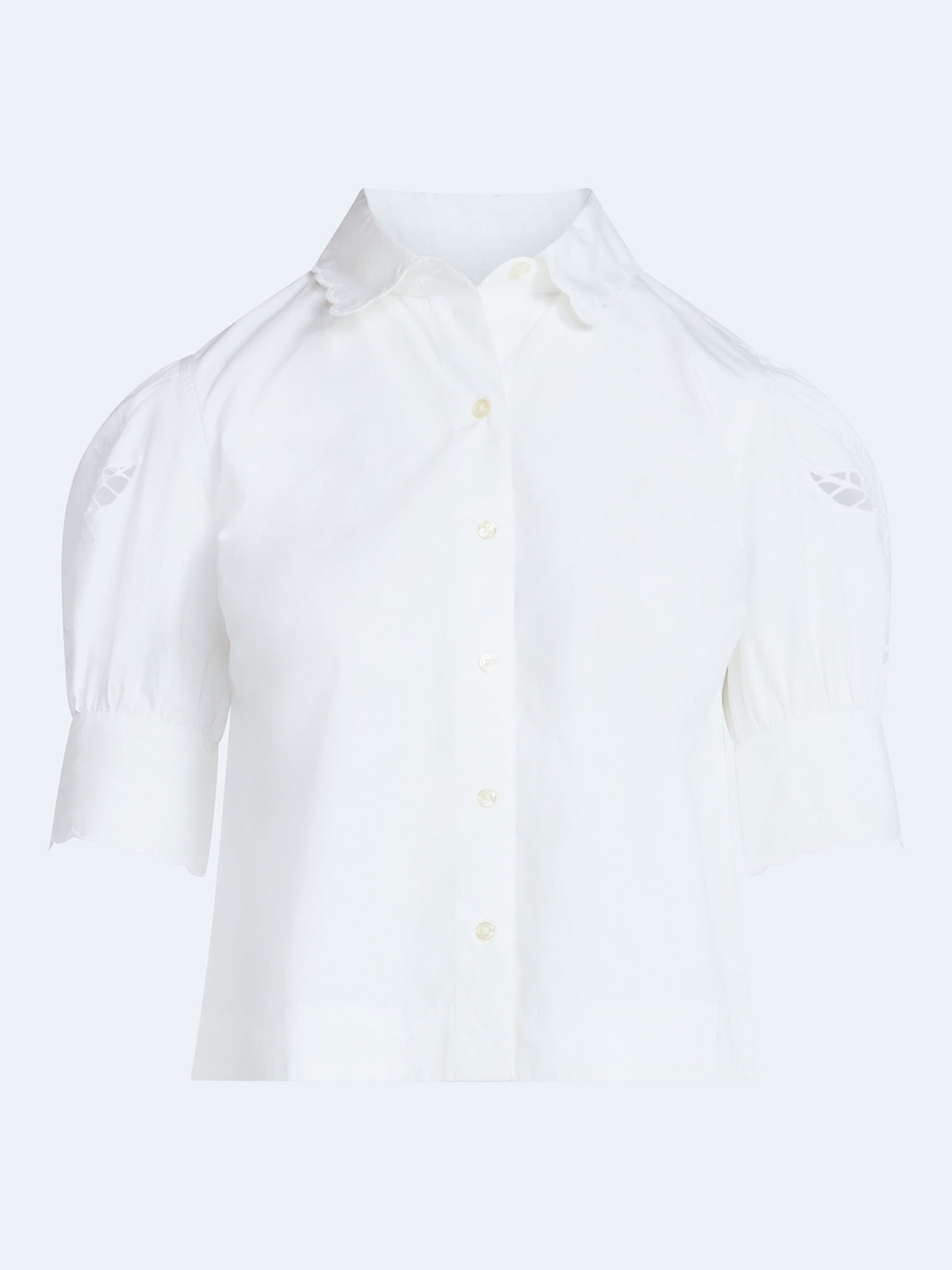 Free Assembly Women's and Women's Plus Cotton Eyelet Button Front Shirt with Short Sleeves, Sizes XS-4X