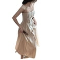 thumbnail image 3 of Vestido de mujer estilo francés fruncido Raya vertical ligero transpirable color puro vestido de verano para fiesta citas blanco L, 3 of 12