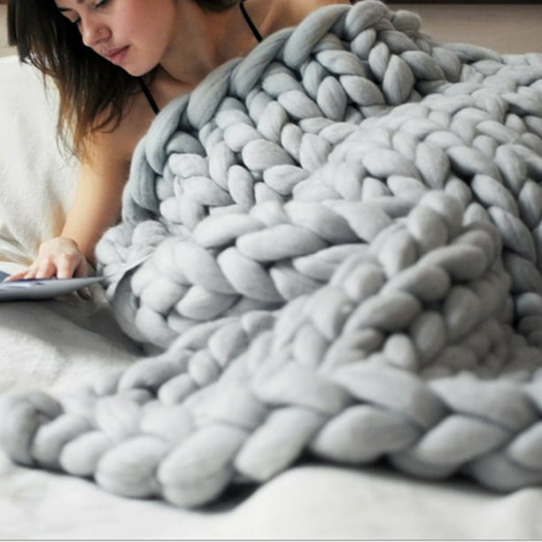 Chunky Knit Blanket Thick Yarn Bulky Sofa Knitting Large Throw Gray Walmart