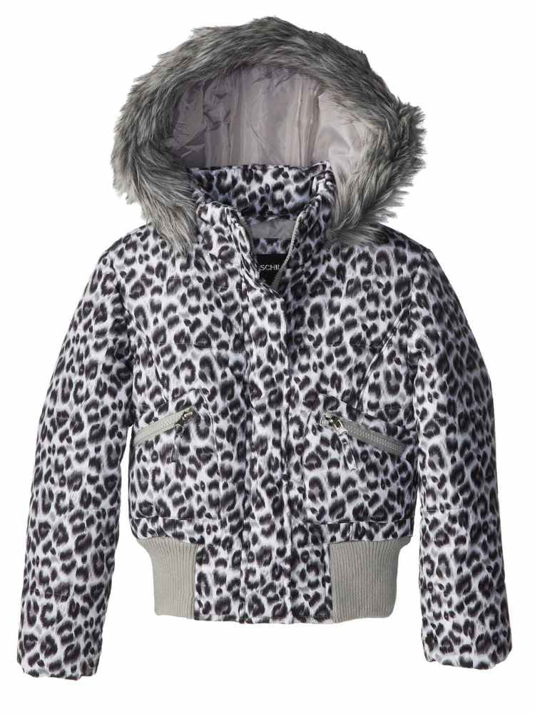 Rothschild Girls Black Snow Leopard Fur Coat Animal Print Puffer Jacket ...