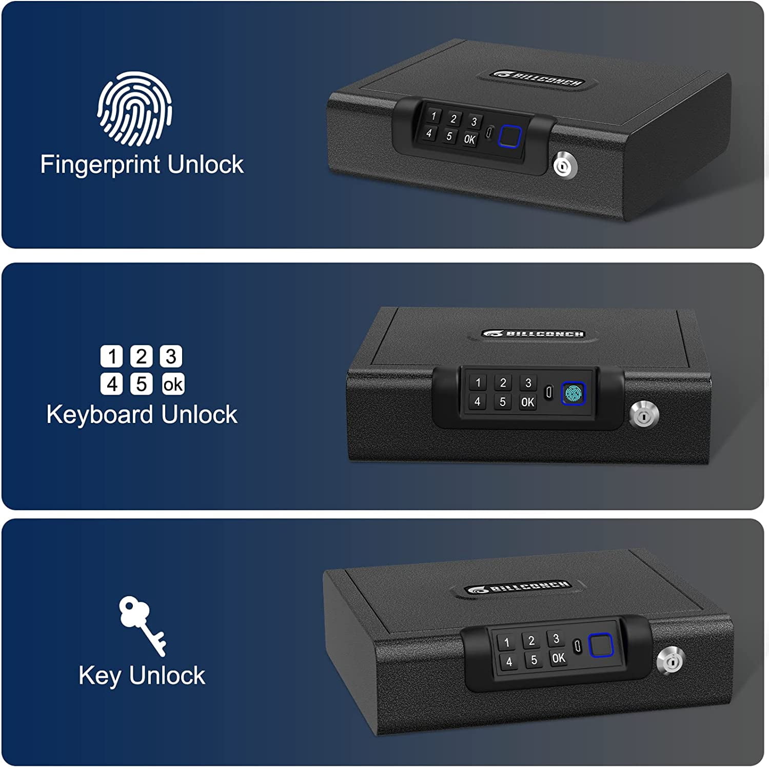 Gun Safe,Biometric Gun Safe for Pistols 3-Ways unlock Safe Fingerprint Digital PIN Key Unlock with Voice, Gun lock box for Cloakroom living room Bedroom Nightstand and Car