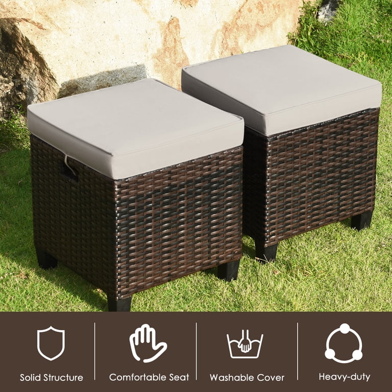 Gymax Rattan Ottoman Set, 2-Piece with Cushions photo 7