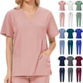 thumbnail image 2 of Ropa de trabajo informal de verano para mujer, doctora, clínica de belleza, enfermera, pantalones de manga corta, traje esmerilado, 2 of 6