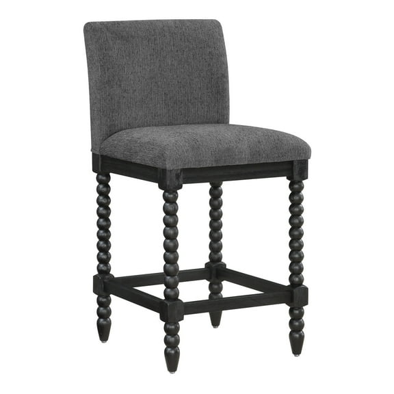 ELIZA 26" Spindle Counter Stool with Black Frame and Charcoal Fabric