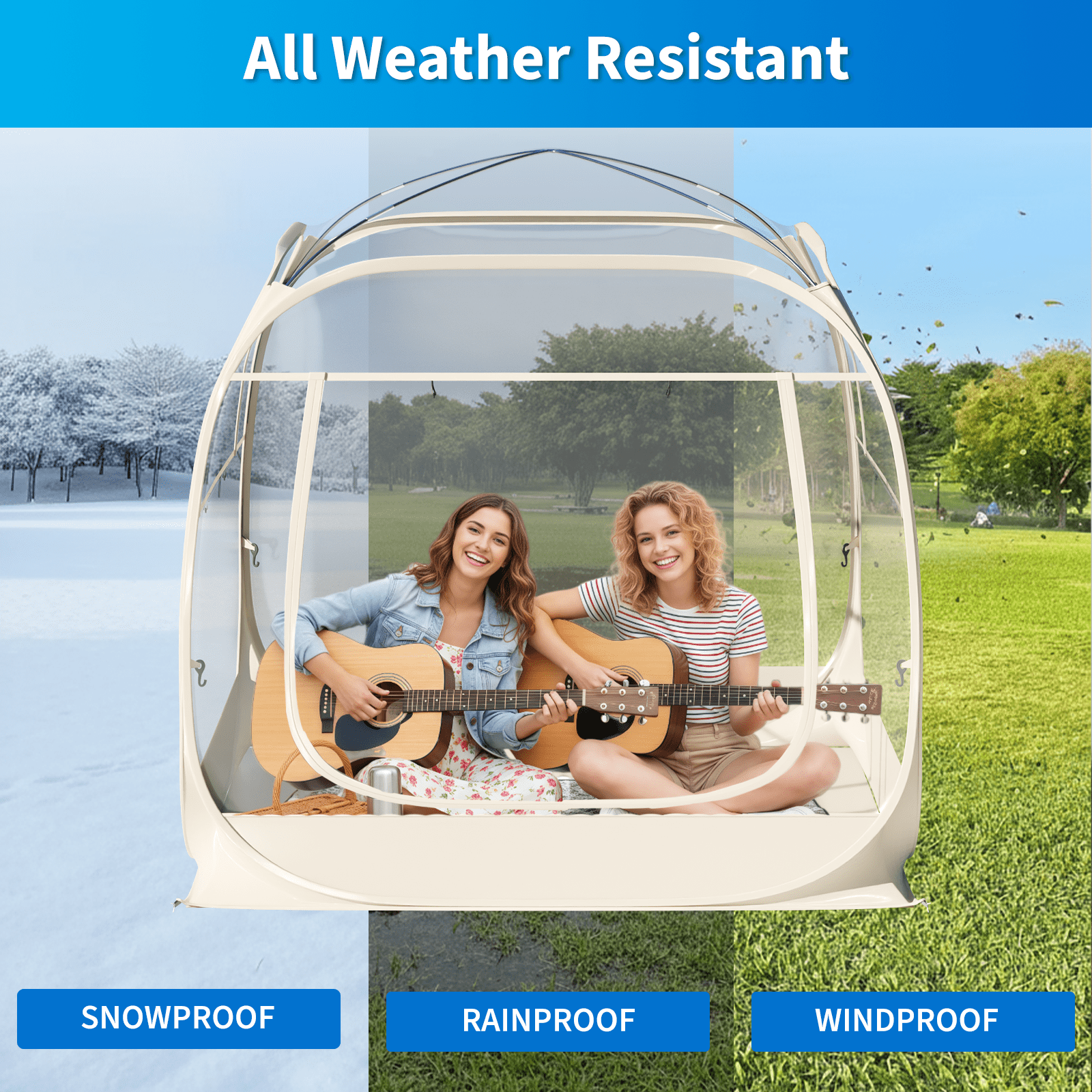 TABU Pop Up Bubble Tent, Sports Tent for 4-5 People, Portable Weatherproof Clear Tent, 6 x 6 ft