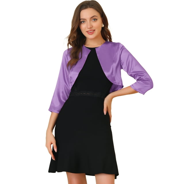 INSPIRE CHIC Boléro Cardigan en Satin Uni Élégant pour Femme, Ouvert à l'Avant, Manches 3/4