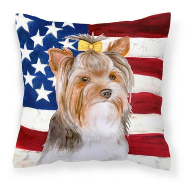 Carolines Treasures BB9723PW1414 Yorkshire Terrier 2 Patriotic Fabric Decorative Pillow  14Hx14W multicolor