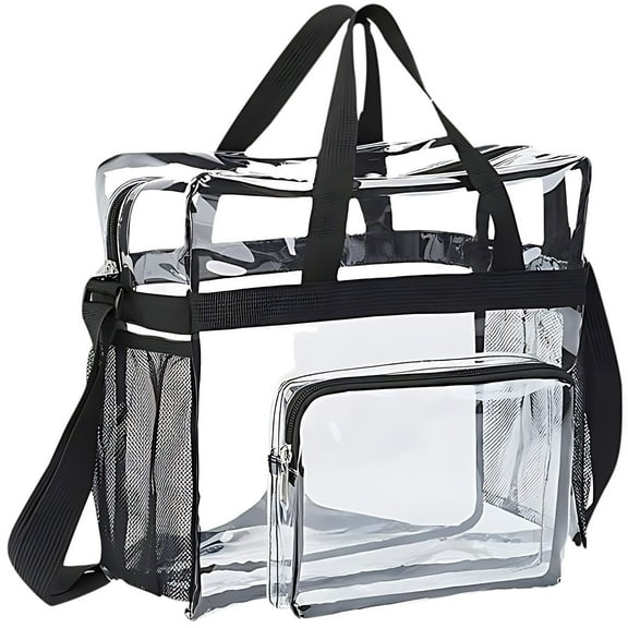 Clear Tote Bags Stadium Approved, Heavy Duty Travel Bags with Zipper Closure Bag, Large Sports Shoulder Pack for Work,Competition,School