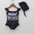 thumbnail image 6 of Styles I Love Toddler Kids Girl Cute and Fun One-Piece Swimsuit with Hat 2pcs Set Bathing Pool Beach Swimwear (Mini Boss Black, 2XL/5-6 Years), 6 of 7