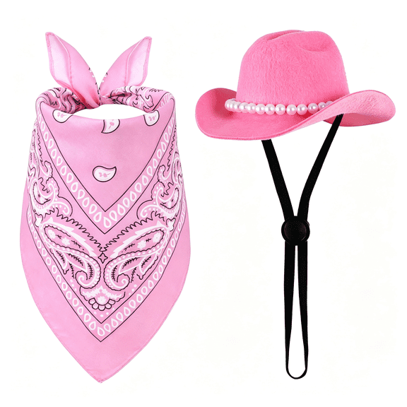 AOMRCOL Pet Cowboy Costume Accessories Halloween Costumes for Small Pet Dogs Cat Cowboy Hat for Dogs and Bandana Scarf Halloween Party Western Cosplay Accessories (Pink, Small)