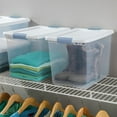 thumbnail image 5 of Sterilite Latching Storage Box, Stackable Bin with Latch Lid, Plastic Container to Organize Closet Shelf, Clear with White Lid, 25 Quart, 18-Pack, 5 of 9