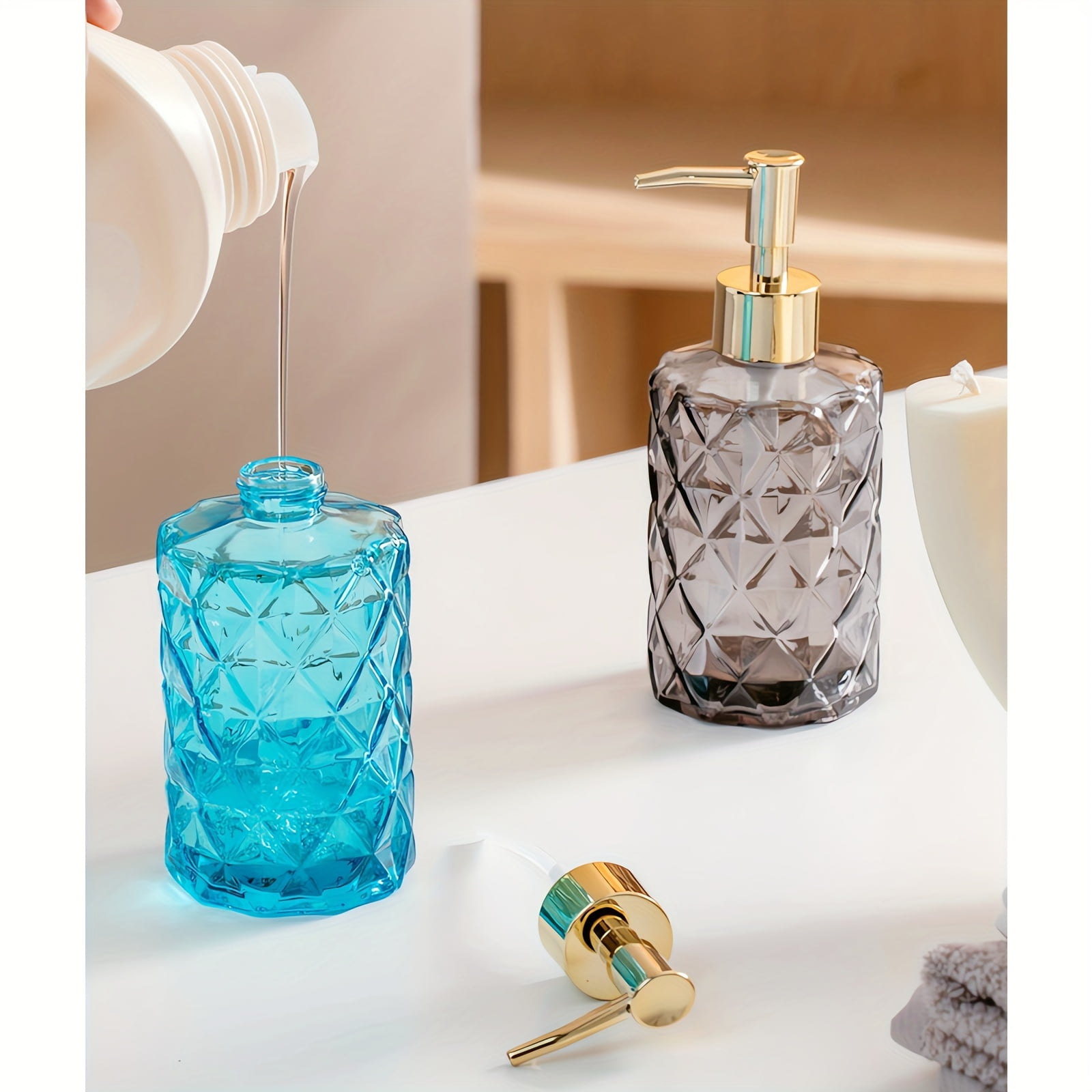AIGIA Glass Soap Dispenser 12oz Liquid Hand Soap Dispenser, Rustproof Pump for Kitchen & Bathroom,Great for Lotions,Essential Oil,Liquid Soaps(2 Pack)