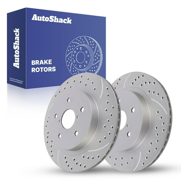 AutoShack Rear Vented Drilled & Slotted Coated Brake Rotors Silver Matte Finish 2-PC Set Replacement for 2015-2026 Subaru Outback 2015-2025 Subaru Legacy TurboGuard 11.81" (300 mm)