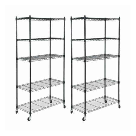 

ZJINJIN 2PCS 5-Tier Wire Shelving Unit Rack Large Space Shelves Stroage Rolling 4 Wheels
