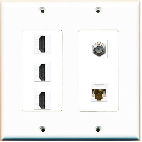 RiteAV (2 Gang Decorative 3 HDMI Coax Cat6 White Wall Plate White