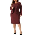 thumbnail image 3 of Agnes Orinda Plus Size Dress Suits for Women Two Piece Outfits Blazers Jacket and Sleeveless Dress Business Casual Suit Sets 1X Burgundy, 3 of 7