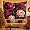 thumbnail image 3 of Dense Peonies and Chrysanthemums on Black Background, Moody Vintage for Flower Lovers, Botanical Art Decor, Mother's Day Gift, Tapestry Wall Hanging for Bedroom and Living Room, 3 of 7
