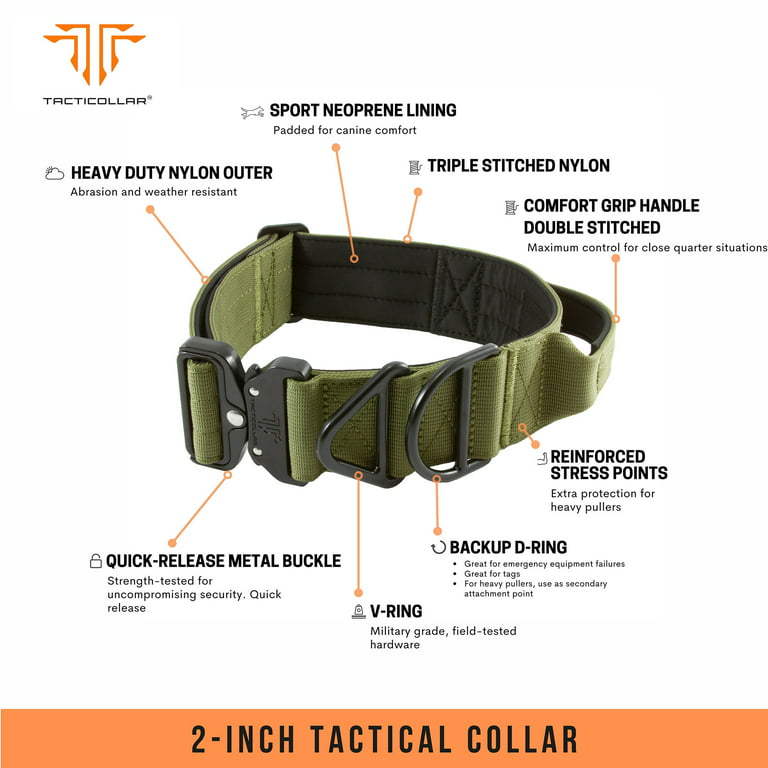 Mighty Paw Tactical Dog Collar for Large Dogs - Heavy Duty Collar with Metal Buckle and Control Handle, Premium Grade Weatherproof POLYESTER, Large