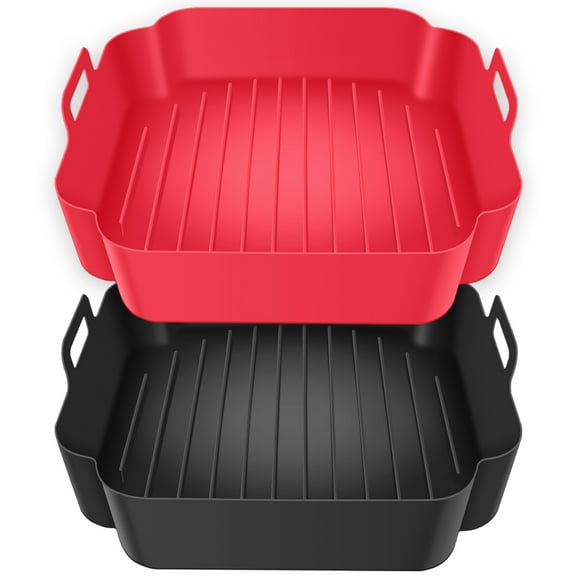 Keyohome 2 Pack Air Fryer Silicone Pan with Handle Reusable Air Fryer Lined Heat Resistant Square Baking Pan Air Fryer Accessories Oven Microwave Grill
