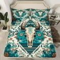 thumbnail image 2 of jejeloiu Boho Exotic Style Full Size Sheets,Bohemian Bull Skull Bed Sheets,Beige Cyan Sheet Sets For Boys Teens,Microfiber Bedroom Decor,4 Pieces, 2 of 7