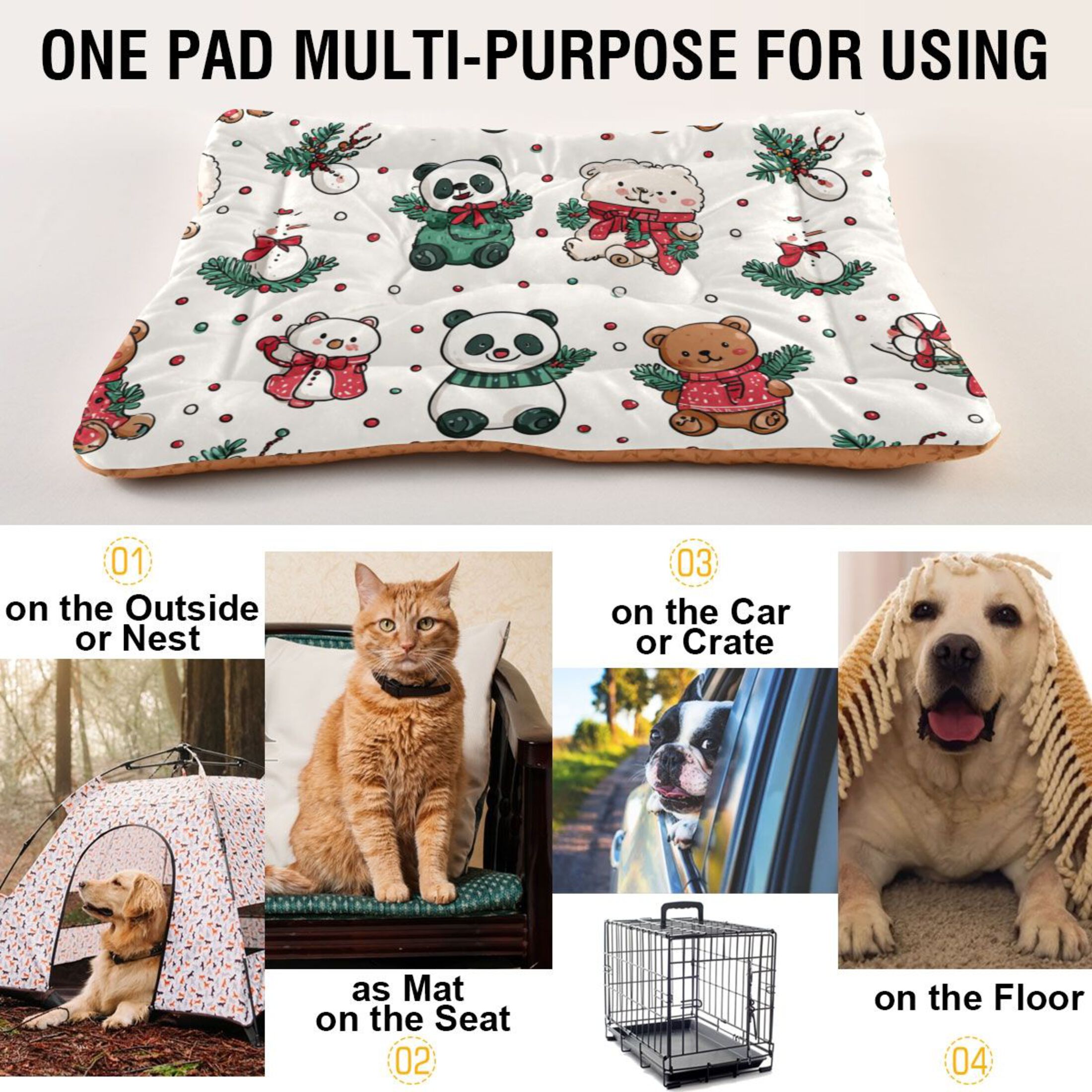 Cozy Mat Pet Bed Indoor Outdoor Warm Soft For Cat Dog Puppy(S/M) Cute Christmas Bear