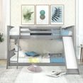 thumbnail image 4 of Harper & Bright Designs Floor Bunk Beds, Full Over Full Bunk Bed with Convertible Slide, Wooden Low Bunk Bed Frame for Bedroom, Gray, 4 of 11