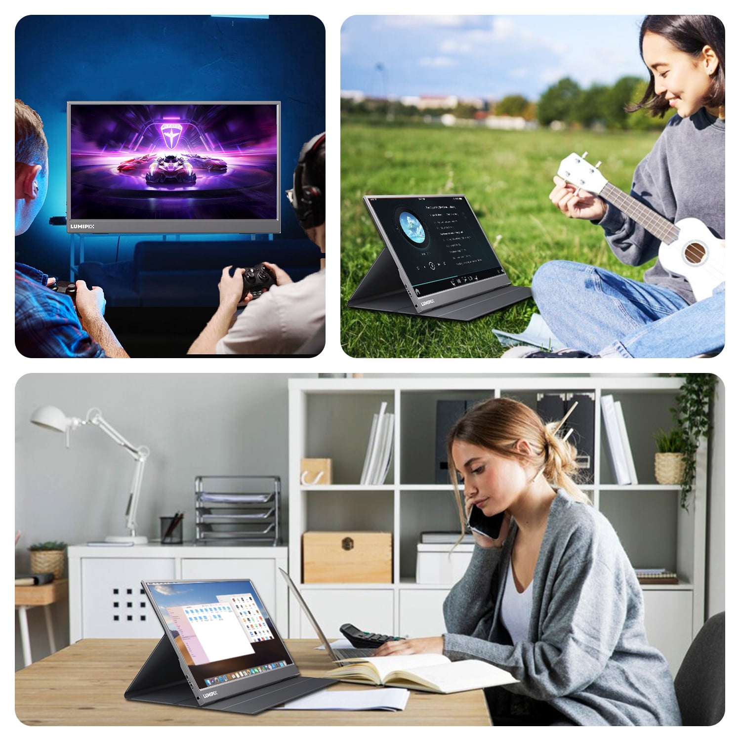15.6 Inch Portable Monitor 1080P FHD IPS Gaming Display Monitor with USB-C & HDMI Light Weight Ultra-Slim External Second Screen with Smart Cover & Speakers for Laptop，PC, Mac, Phone, PS5, Switch