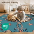 thumbnail image 4 of ODIKA 8'x10' Washable Area Rug Retro Vintage Nautical Border Wave Creature Motif Circle Octopus Refined for King Size Bedroom Under Bed, Master Suite, Non-Shedding, Easy Care, 4 of 7