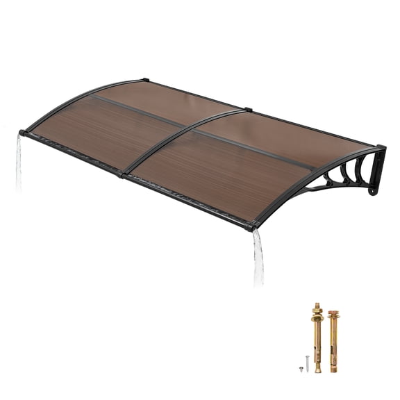 KFFKFF Door Awning 38 x 78 in, Outdoor Window Canopy with Drainage & Metal Bracket, Weather Protection for Rain, Snow, and Sun, Polycarbonate Cover for Porch or Patio, Brown