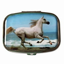 White Horse Small Daily Medication Pill Box Pocket Purse Travel Organizer Case