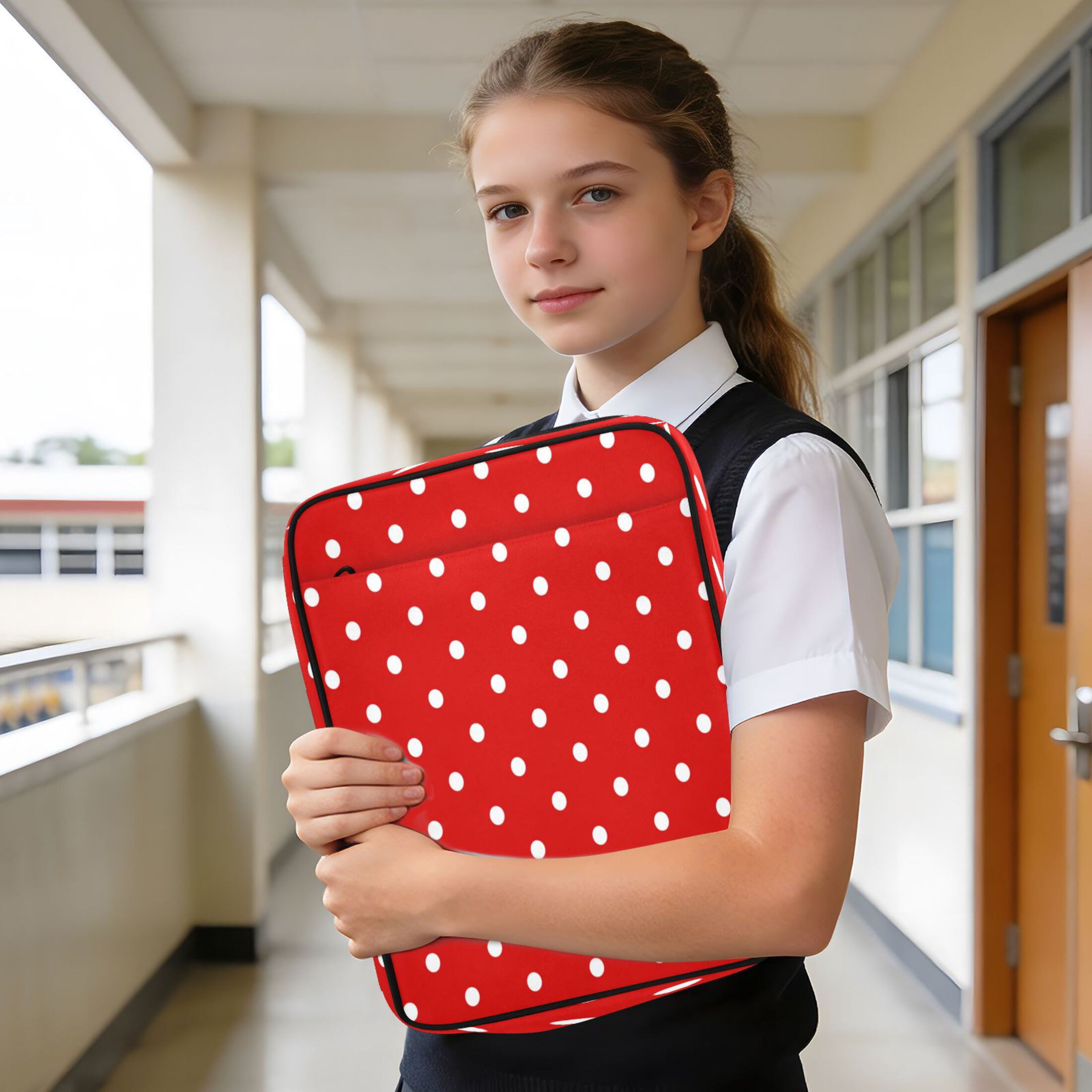 3 Ring Zipper Binder with Accordion File Organizer Waterproof Back to College Binder - 7 Layer Document Organizer for Study Home Office College Travel Supplies Red White Mini Polka