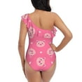thumbnail image 5 of Zufioo Cartoon Pigs and Hearts Print One-shoulder Ruffled One-piece Swimsuit, High Elastic Integrated Removable Chest Pad Swimsuit Suitable for Beach, Pool and Vacation-Medium, 5 of 6