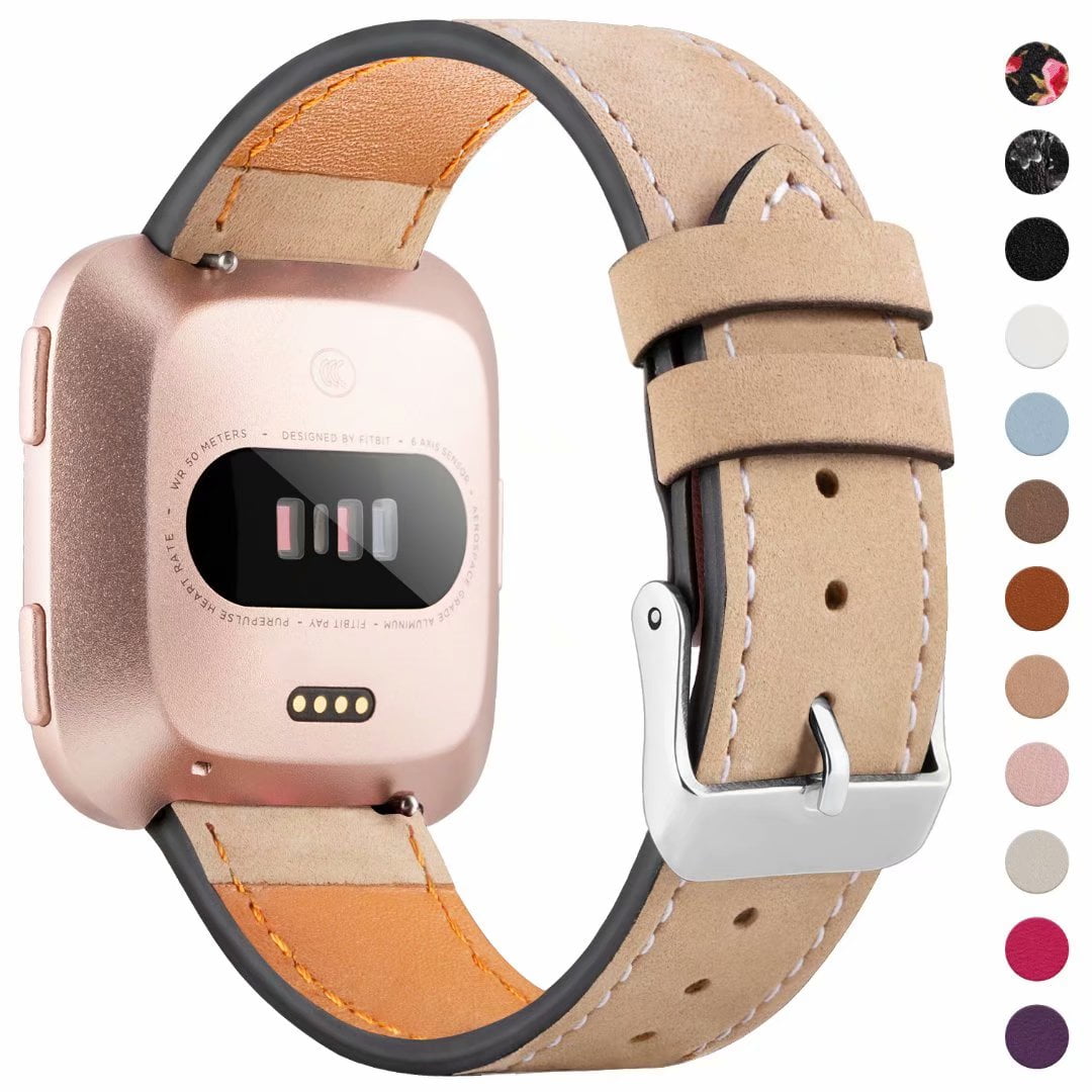 Versa/Versa Lite for Women Men Leather Bands Compatible with Fitbit Versa 2 