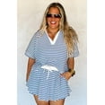thumbnail image 2 of Plus Size Women's Blue Stripe Short Sleeve Collared V Neck Top and Skort Set | [ZhiHiMeRi] | (US 14W-16W)1X, 2 of 12