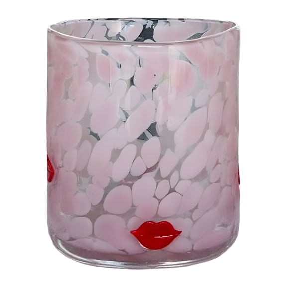 BPPEG Icon Glass Cups - 14 Oz Cute Icon Juice Glass Double Old Fashioned Hand Blown Drinking Cups for Holiday Party Home Decor Lovely Gifts Holiday Glassware(Pink-Red Lip)