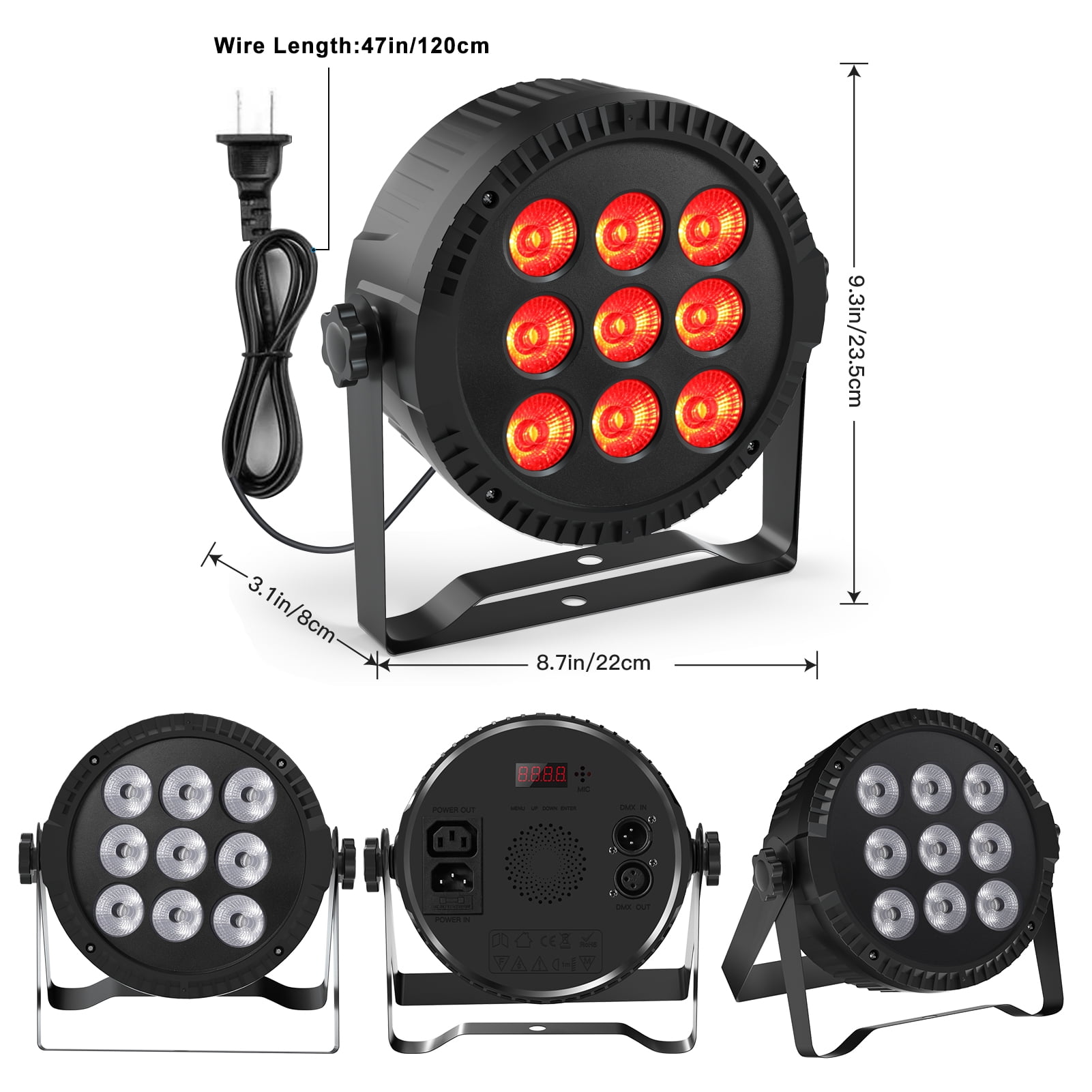 ​JAJALUYA Round DJ Par Light - 9LED RGBW DMX512 Sound-Active for Stage, Party, Bar (8-Pack)​​