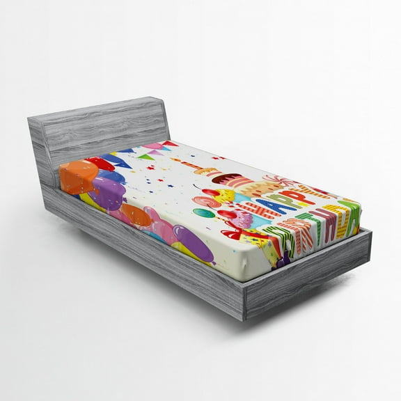 Ambesonne Colorful Fitted Sheet, Hearts Funny Cupcakes, Twin XL Size, Multicolor