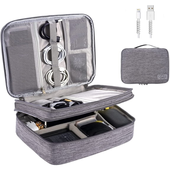 Electronics Organizer, Electronic Accessories Bag Travel Cable Organizer Three-Layer for iPad Mini, Kindle, Hard Drives, Cables, Chargers(Three layer-Gray)