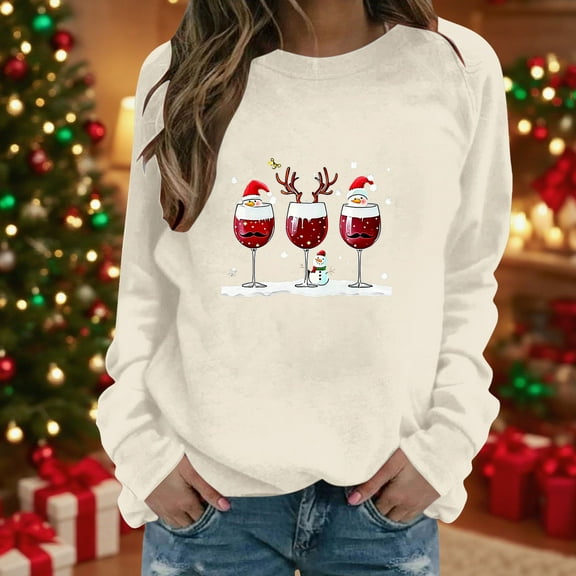 Women's Christmas Sweatshirts Crewneck Christmas Printed Shirts Loose Long Sleeve Blouses Casual Merry Xmas Sweatshirt Holiday Party Pullover Sweater Tops