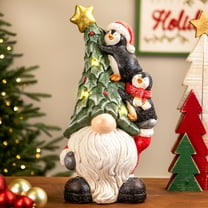 Lighted Gnome with Penguins Christmas Decoration -17" - Clear LED Lights
