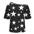thumbnail image 6 of DeHolifer T-Shirts for Women Skew Collar Star Printed Off The Shoulder Short Sleeve Tee Tops Summer Trendy T-Shirts Black 2XL, 6 of 6